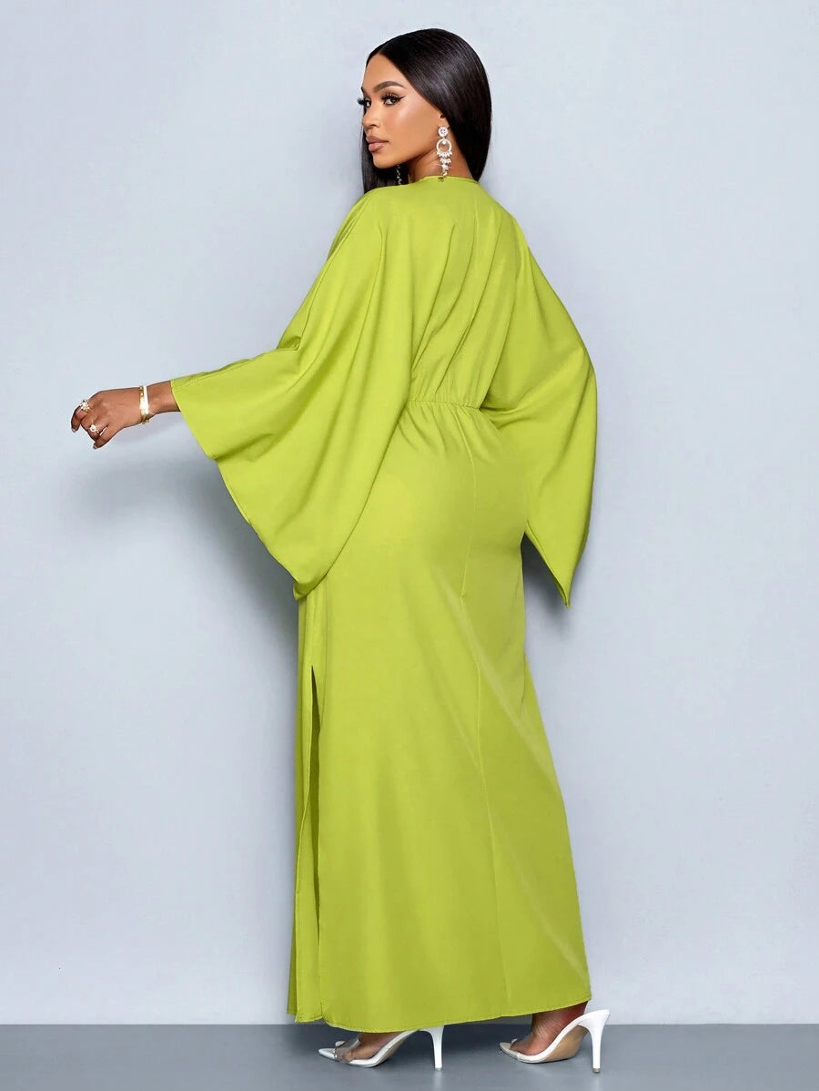 SOLERSUN Women's Deep V-Neck Flare Sleeve Dress Maxi Women Outfit