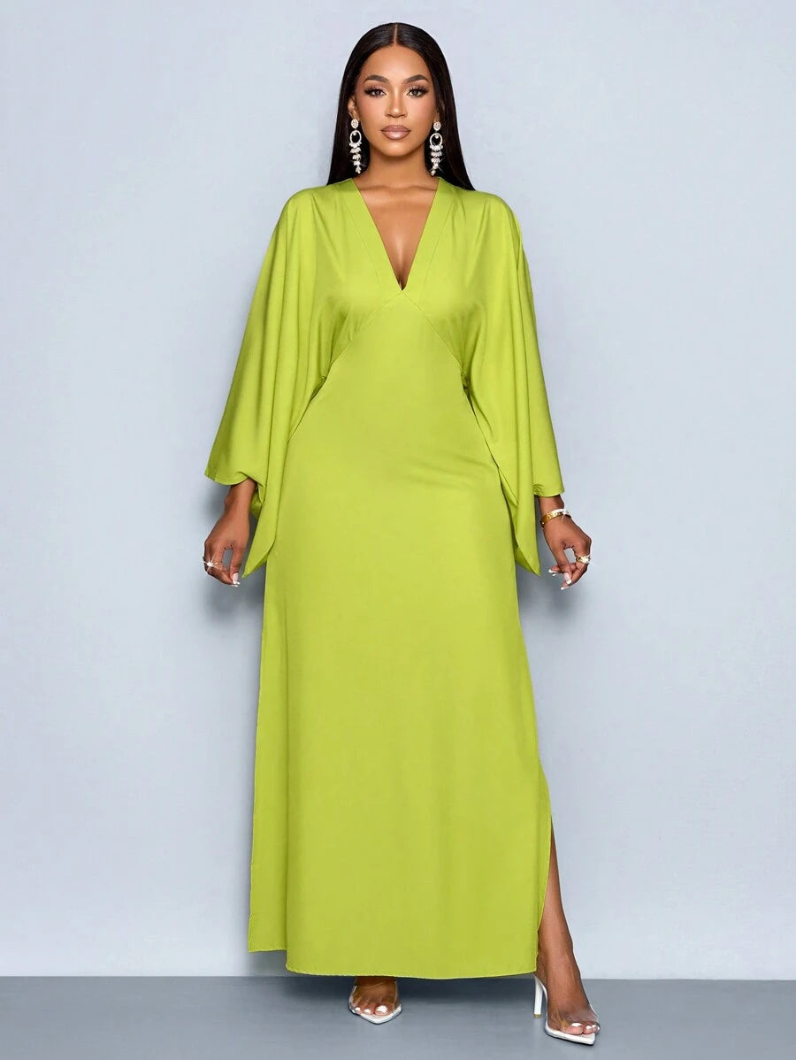 SOLERSUN Women's Deep V-Neck Flare Sleeve Dress Maxi Women Outfit