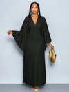 SOLERSUN Women's Deep V-Neck Flare Sleeve Dress Maxi Women Outfit