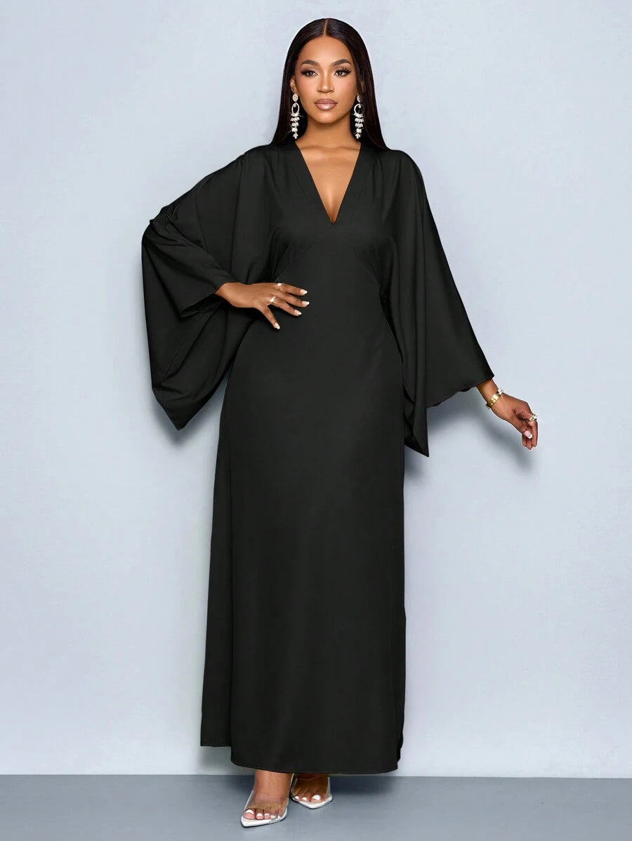 SOLERSUN Women's Deep V-Neck Flare Sleeve Dress Maxi Women Outfit