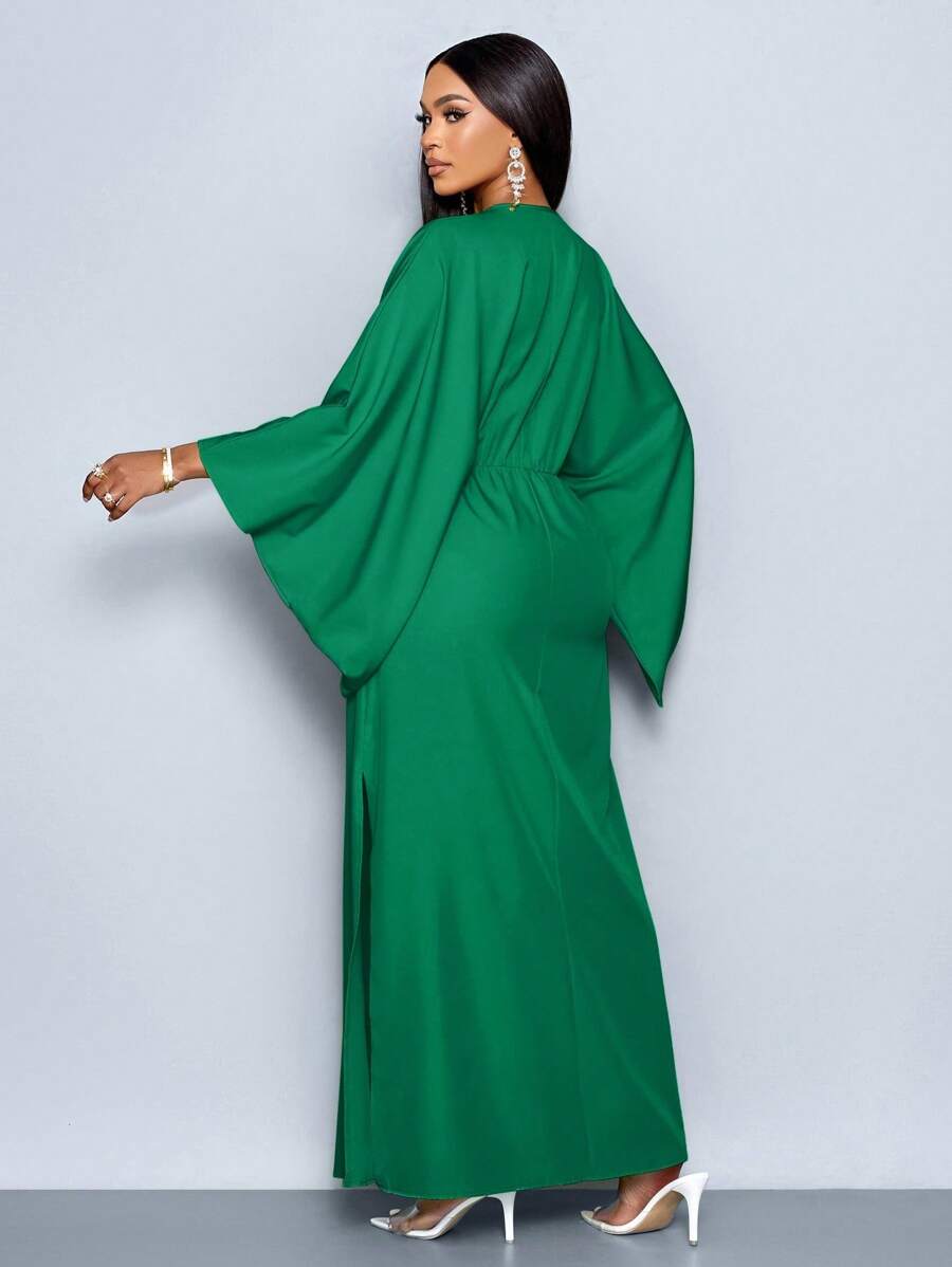 SOLERSUN Women's Deep V-Neck Flare Sleeve Dress Maxi Women Outfit