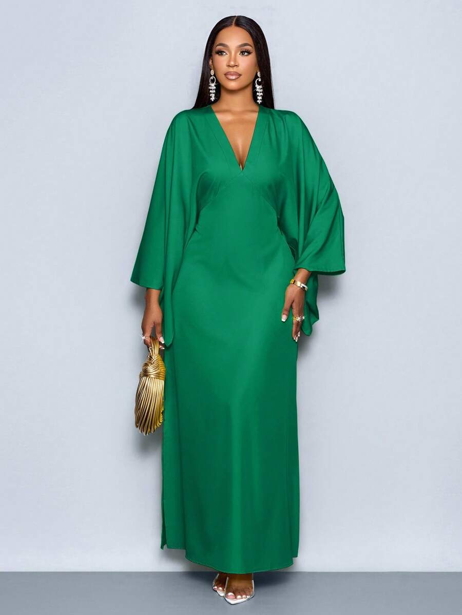 SOLERSUN Women's Deep V-Neck Flare Sleeve Dress Maxi Women Outfit