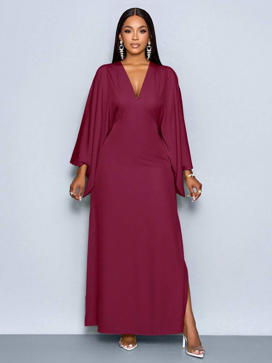 SOLERSUN Women's Deep V-Neck Flare Sleeve Dress Maxi Women Outfit