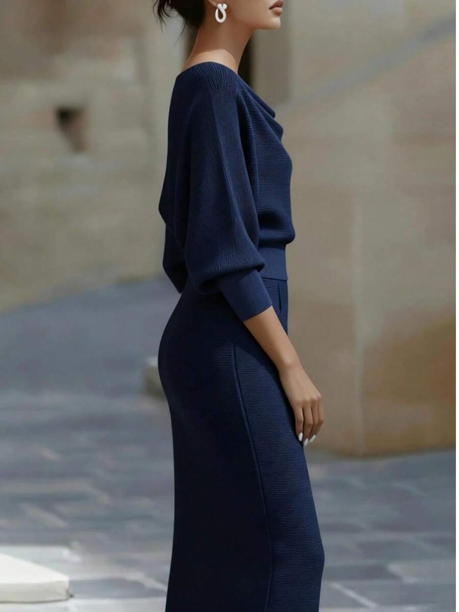 Women's Fashionable Elegant V-Neck Long Sleeve Dress, Batwing Sleeve Design, Waist-Cinching, Sexy And Graceful