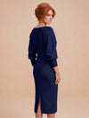 Women's Elegant Dress High Waist O-neck Three Quarter Sleeves Slim Fashion Simple Office Solid Color Female Mid-length Skirt